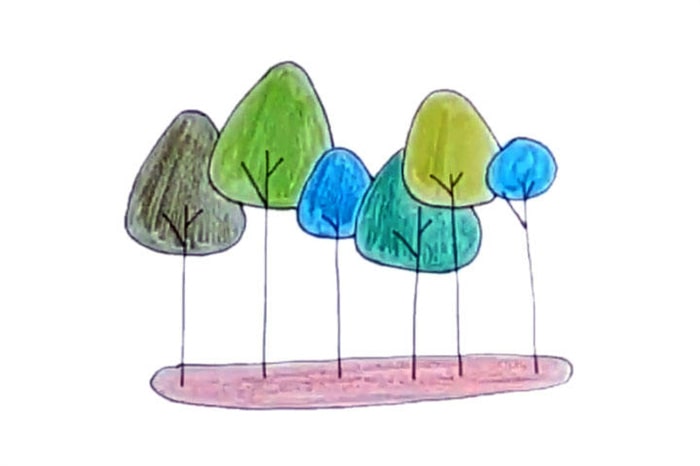 植树节卡通简笔画植树成林