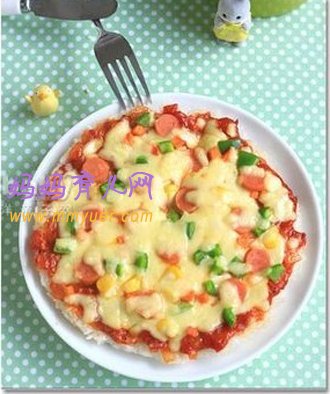 宝宝爱吃的米饭料理——米饭香肠小披萨